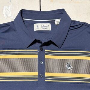 Original Penguin Men's Blue Polo with Yellow Stripes